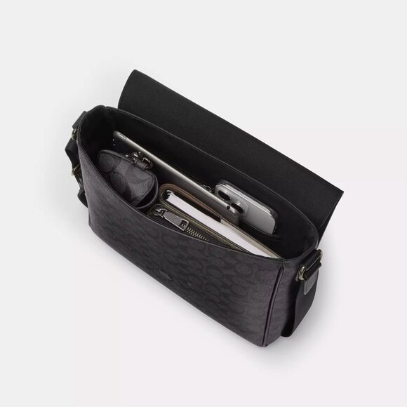 New Coach CZ399 Houston Map Bag in Signature Canvas Charcoal / Black - Picture 5 of 6